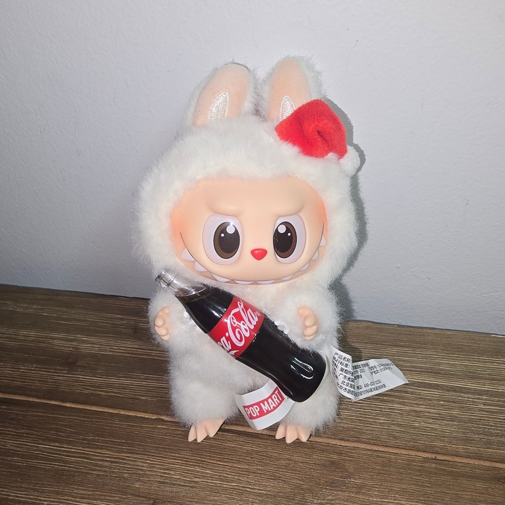 Pop Mart Labubu The Monsters Coca-Cola Plush Pendant White Fuzzy Holiday Figure
